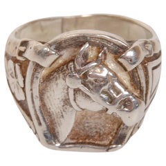 Anillo de plata de ley vintage Caballo de la buena suerte, mediados de siglo