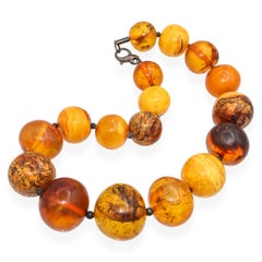 Vintage Sterling Silver Graduated Baltic Amber Bead Necklace