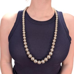 Vintage Sterling Silver Graduated Beaded 32 in. Opera Length Necklace