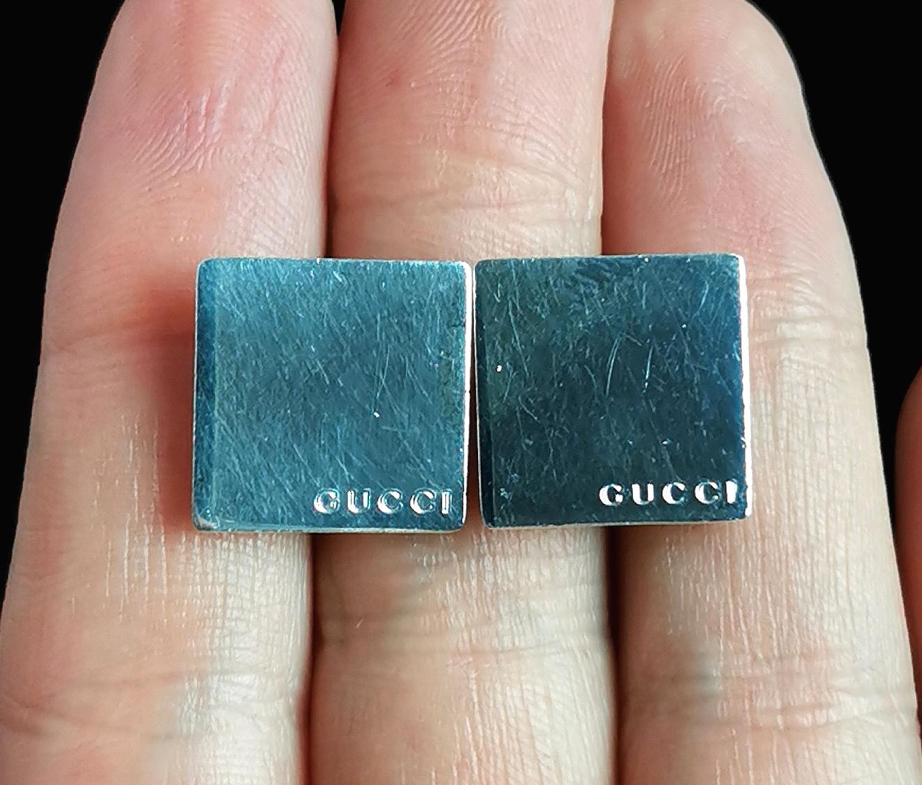 Modernist Vintage Sterling silver Gucci cufflinks, square 