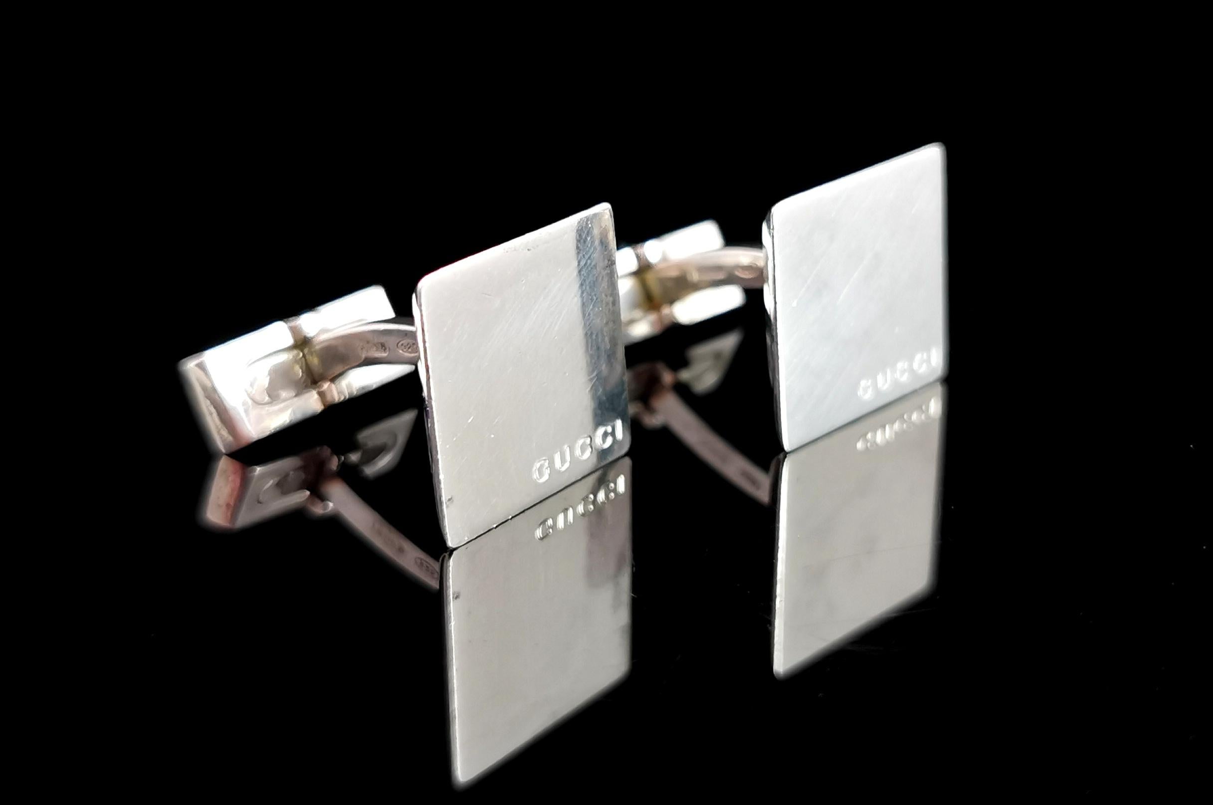 Vintage Sterling silver Gucci cufflinks, square  In Good Condition In NEWARK, GB