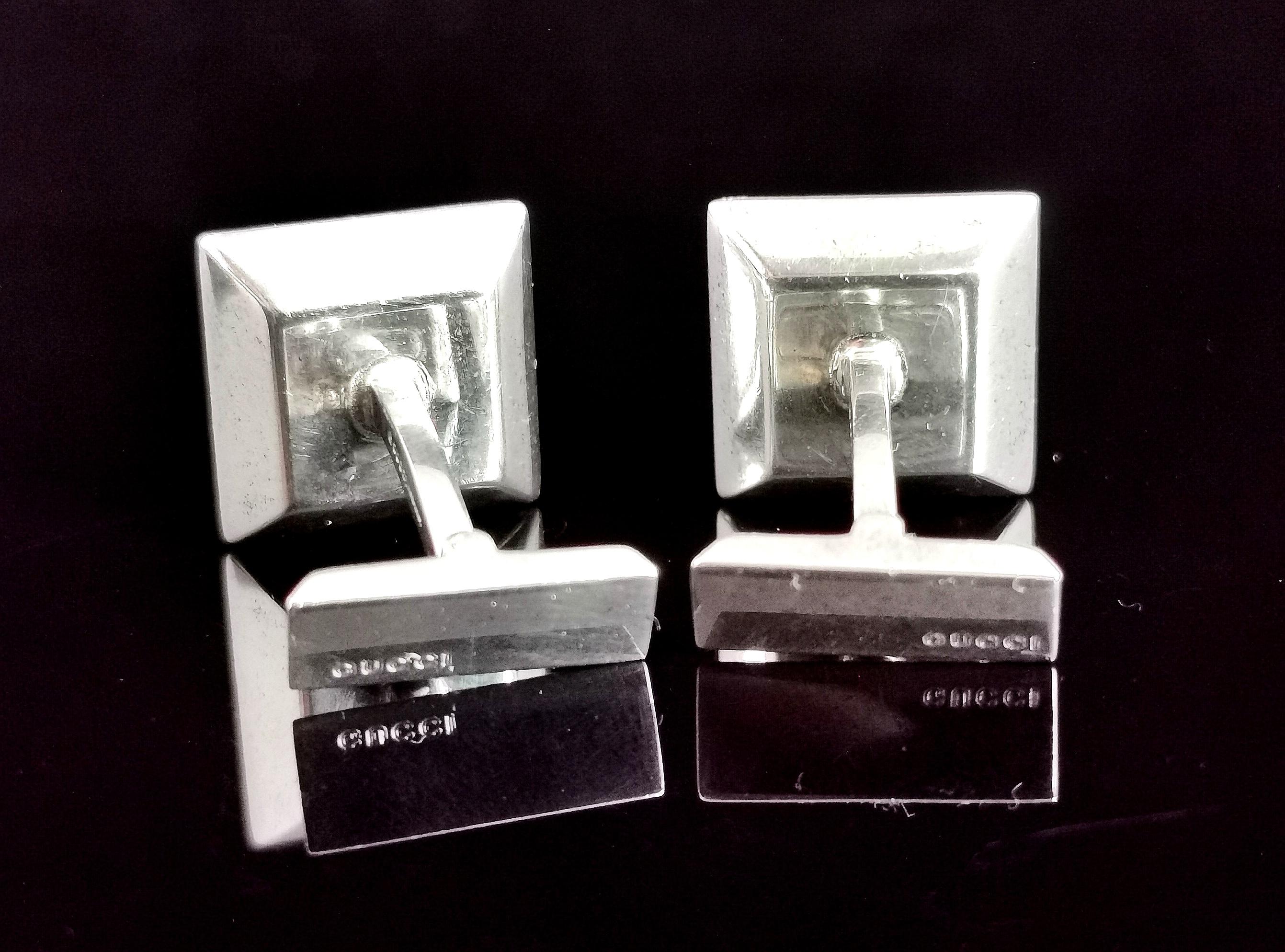 Vintage Sterling silver Gucci cufflinks, square  1