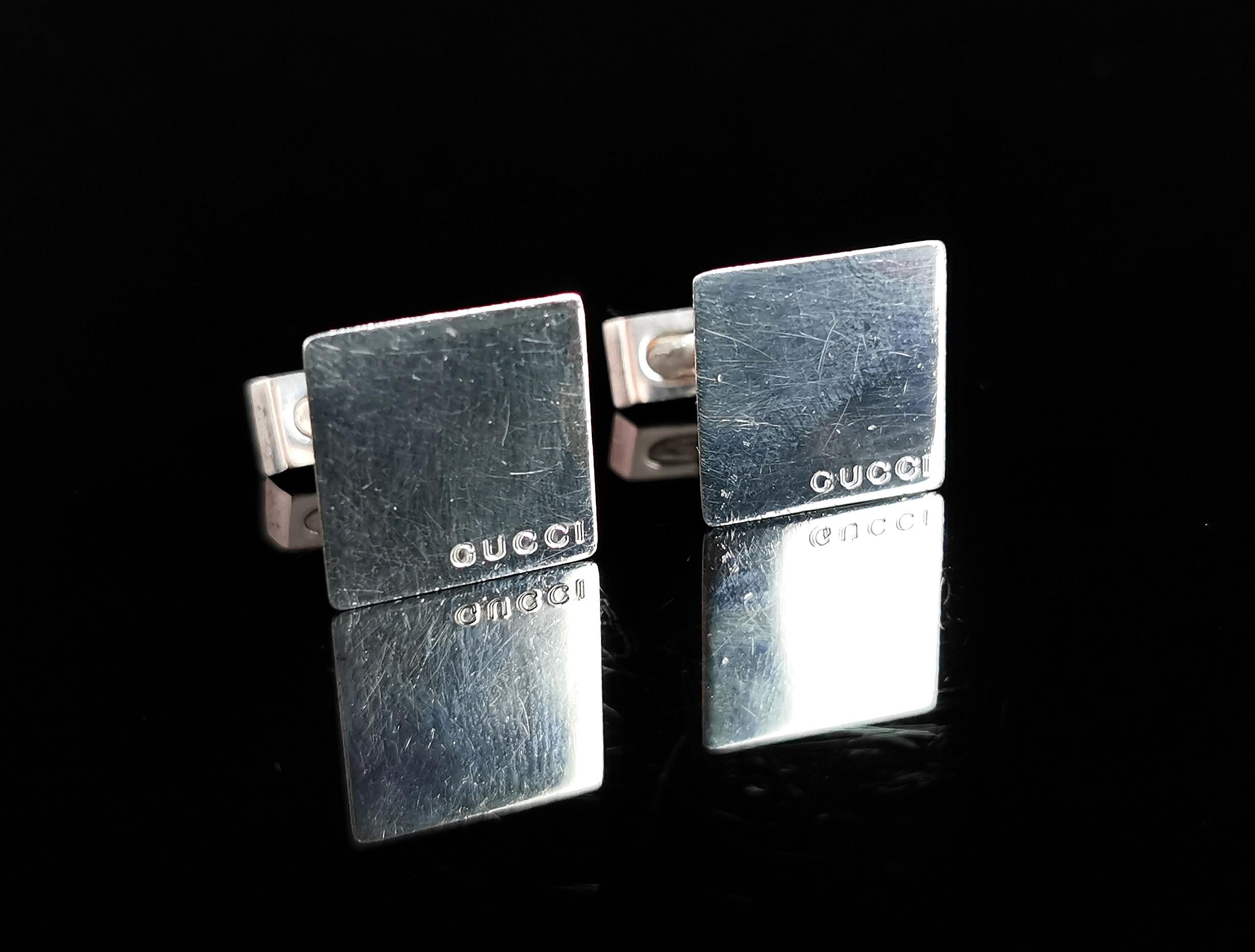 Vintage Sterling silver Gucci cufflinks, square  2