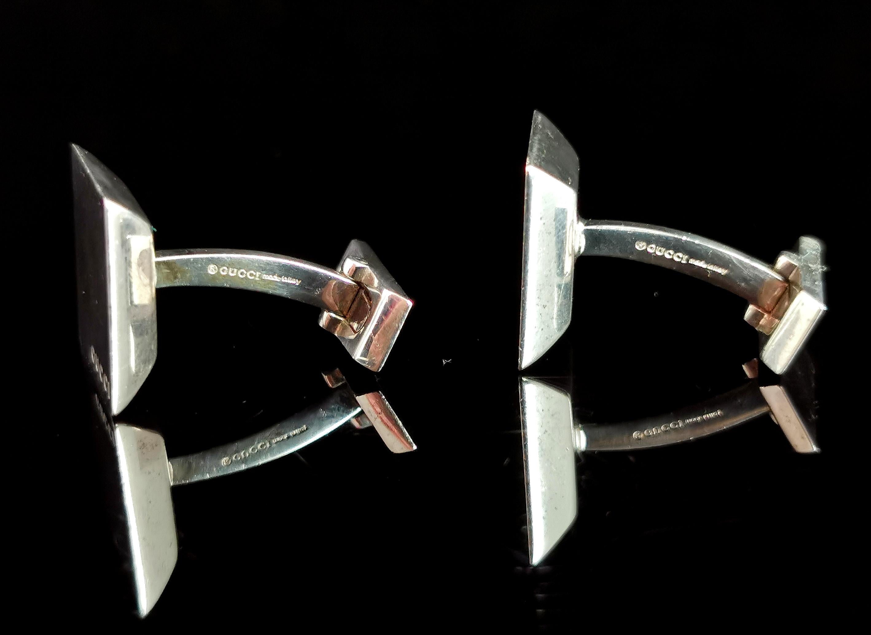 Vintage Sterling silver Gucci cufflinks, square  3