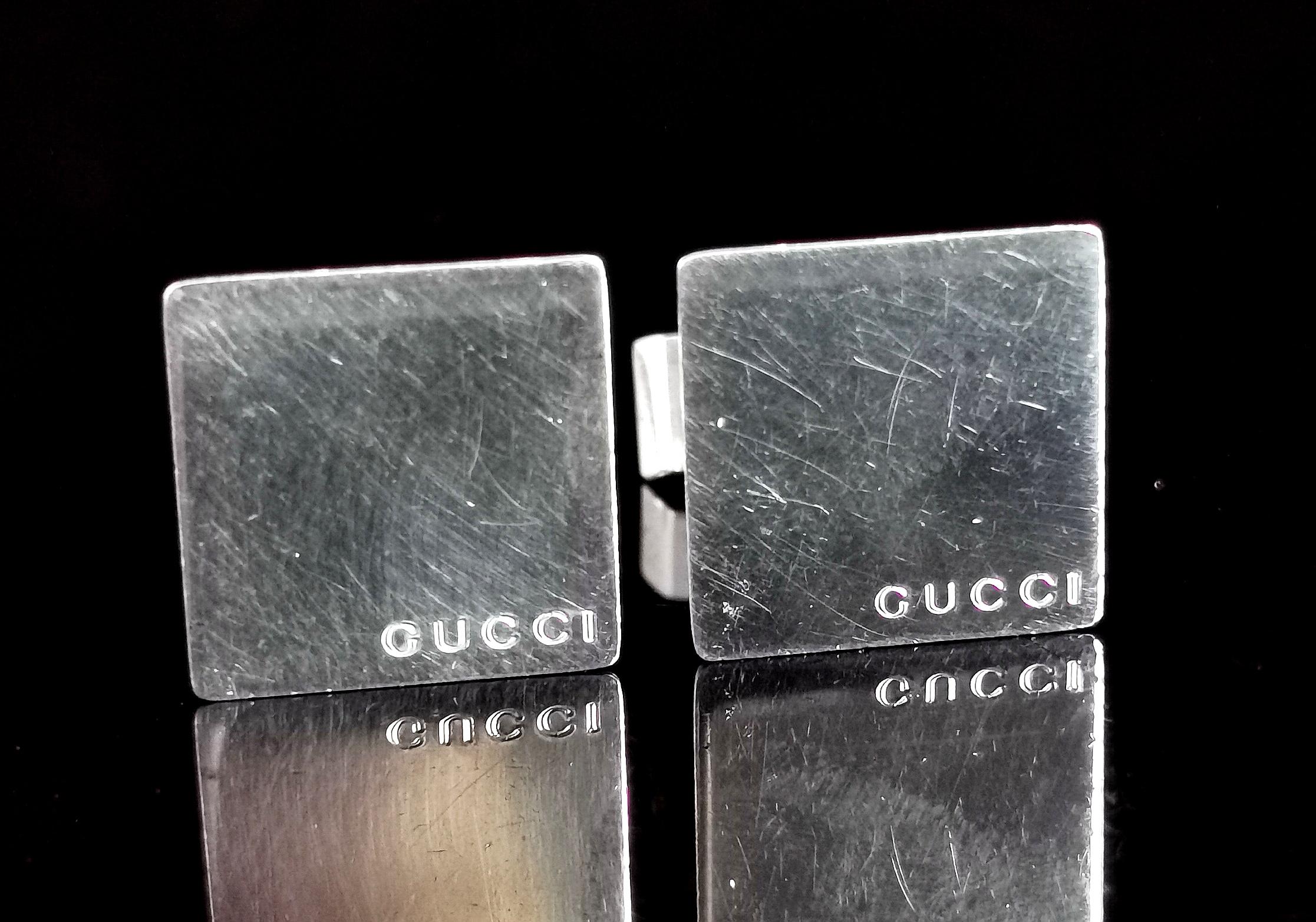Vintage Sterling silver Gucci cufflinks, square  4