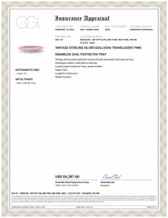 Ovales Tablett mit Fuß, Guilloché, rosa emailliert, aus Sterlingsilber