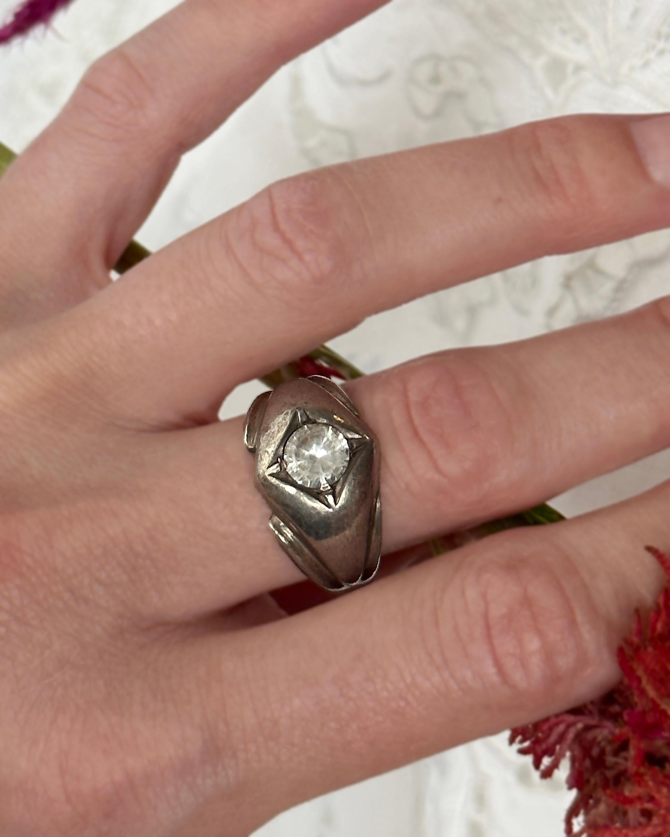 Art Deco Vintage Sterling Silver Flush Mount Ring, unisex