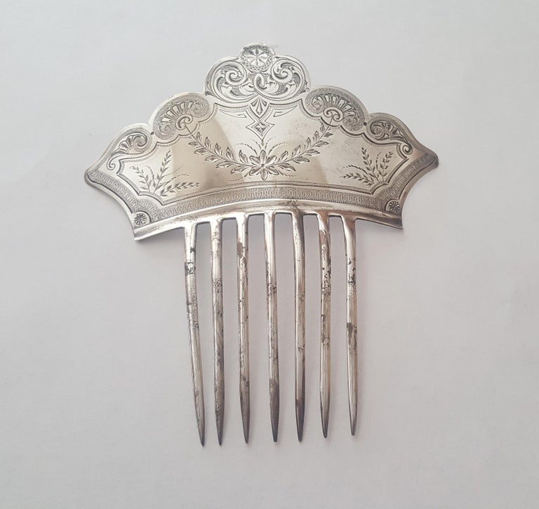 Vintage Sterling Silver Hair Comb, Late 1800s, Beautifully Hand Engraved,   at 1stDibs | antique silver hair comb, sterling silver hair combs,  vintage hair comb