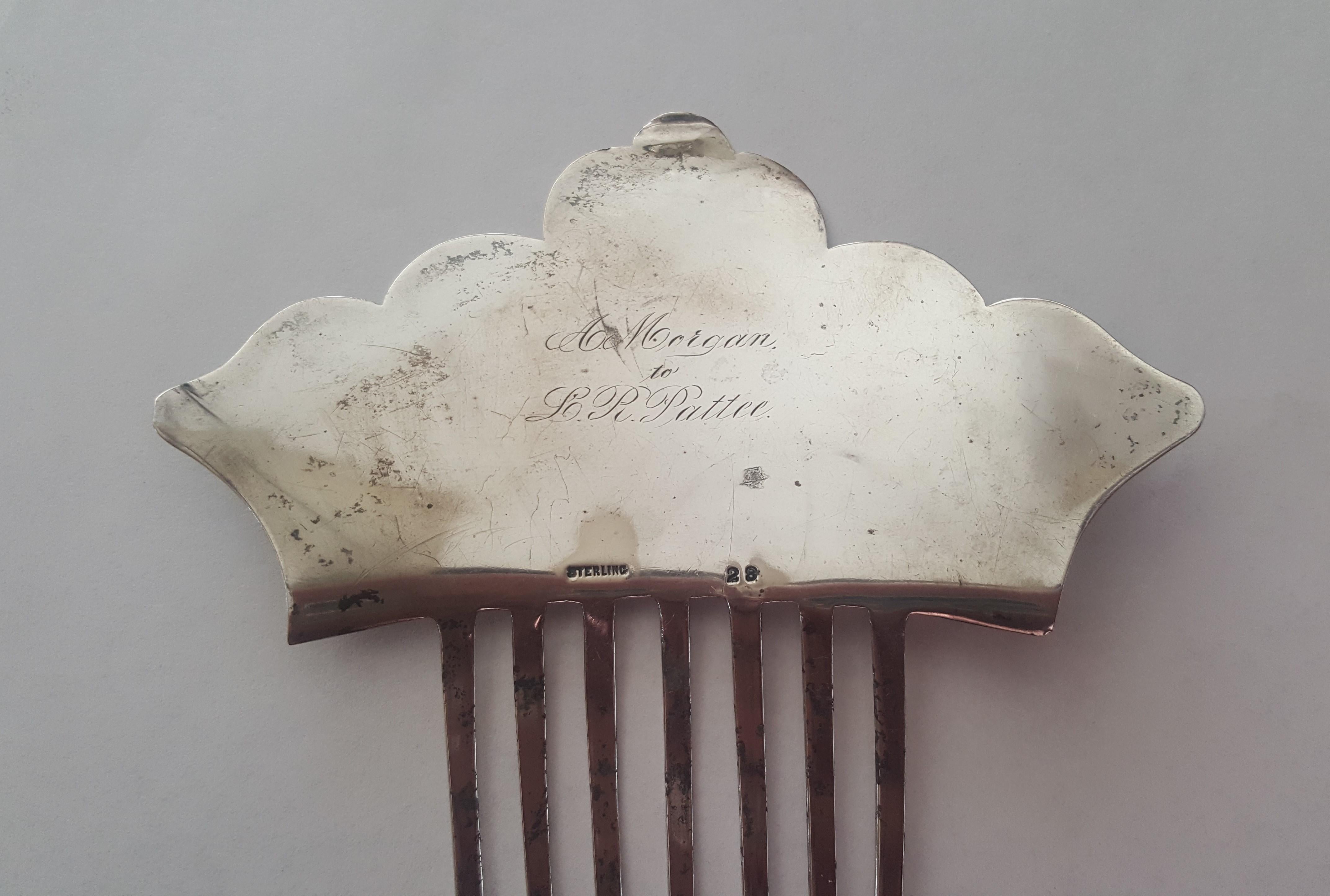 Victorian Vintage Sterling Silver Hair Comb, Late 1800s, Beautifully Hand Engraved, 37.6