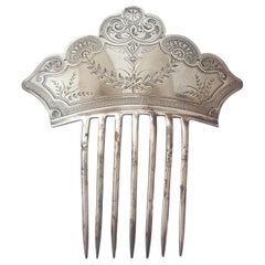 Vintage Sterling Silver Hair Comb, Late 1800s, Beautifully Hand Engraved, 37.6