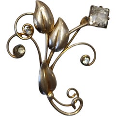 Vintage Sterling Silver Hand-Wrought Floral Brooch, 1940s–1950s