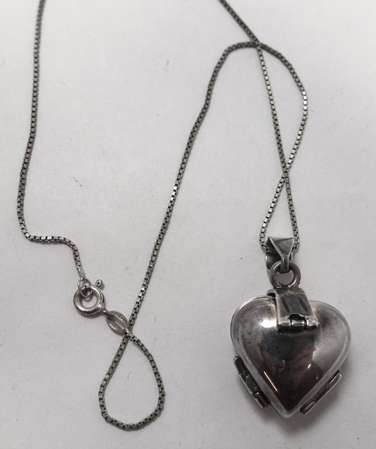 Vintage Sterling Silver Heart 4-Photo Locket Pendant and Chain at 1stDibs