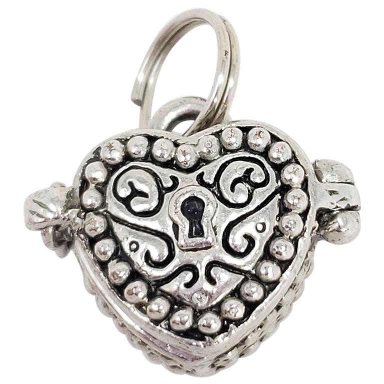 Vintage Sterling Silver Heart Locket Necklace Pendant, Mid 1900s