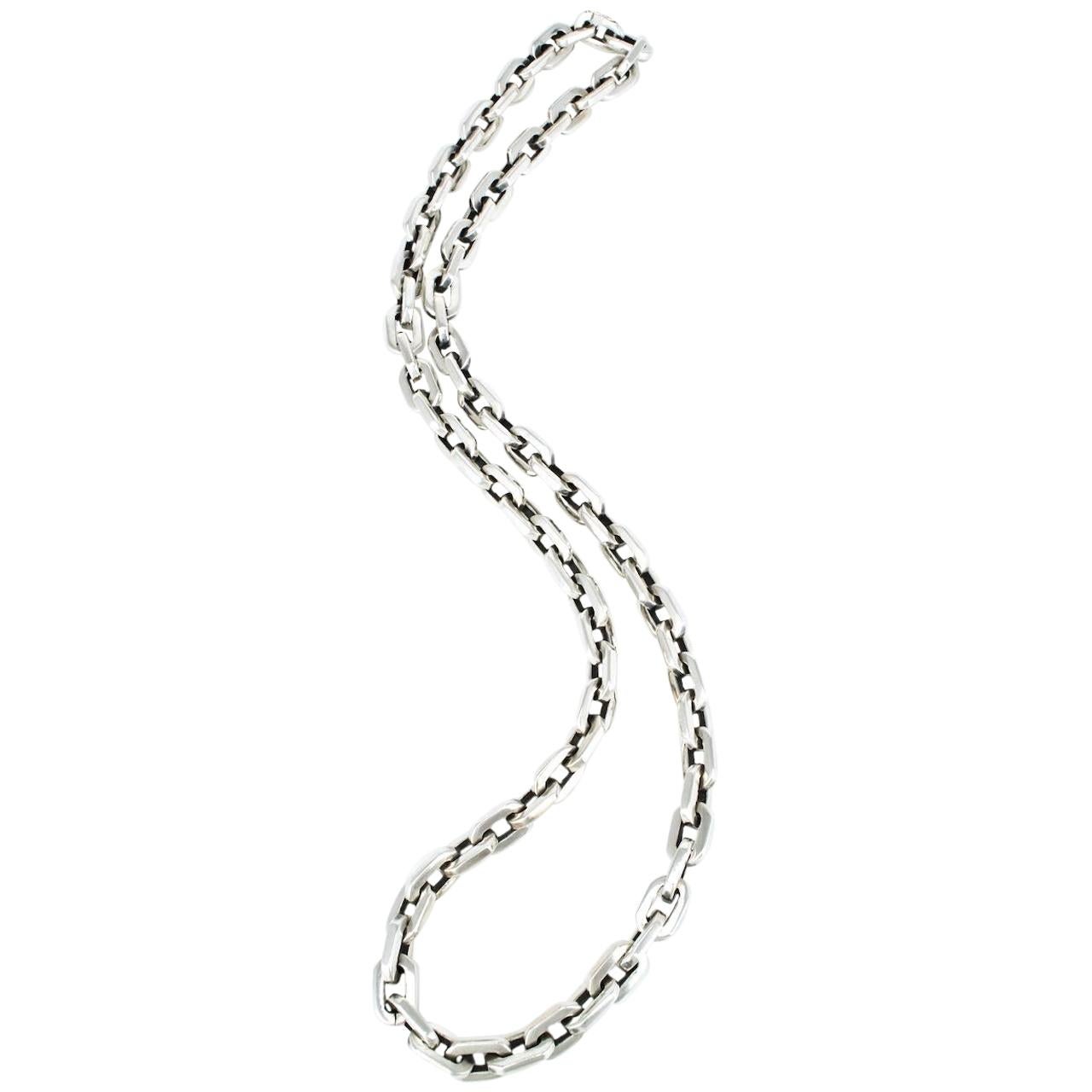 Vintage Sterling Silver Heavy Link Chain Necklace 207grms, 1970s For Sale