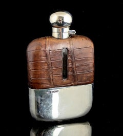 Vintage sterling silver hip flask, Art Deco