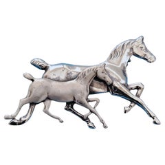 Broche/pingle vintage chevaux en argent sterling, estampillée Beau Sterling LIQUIDATION