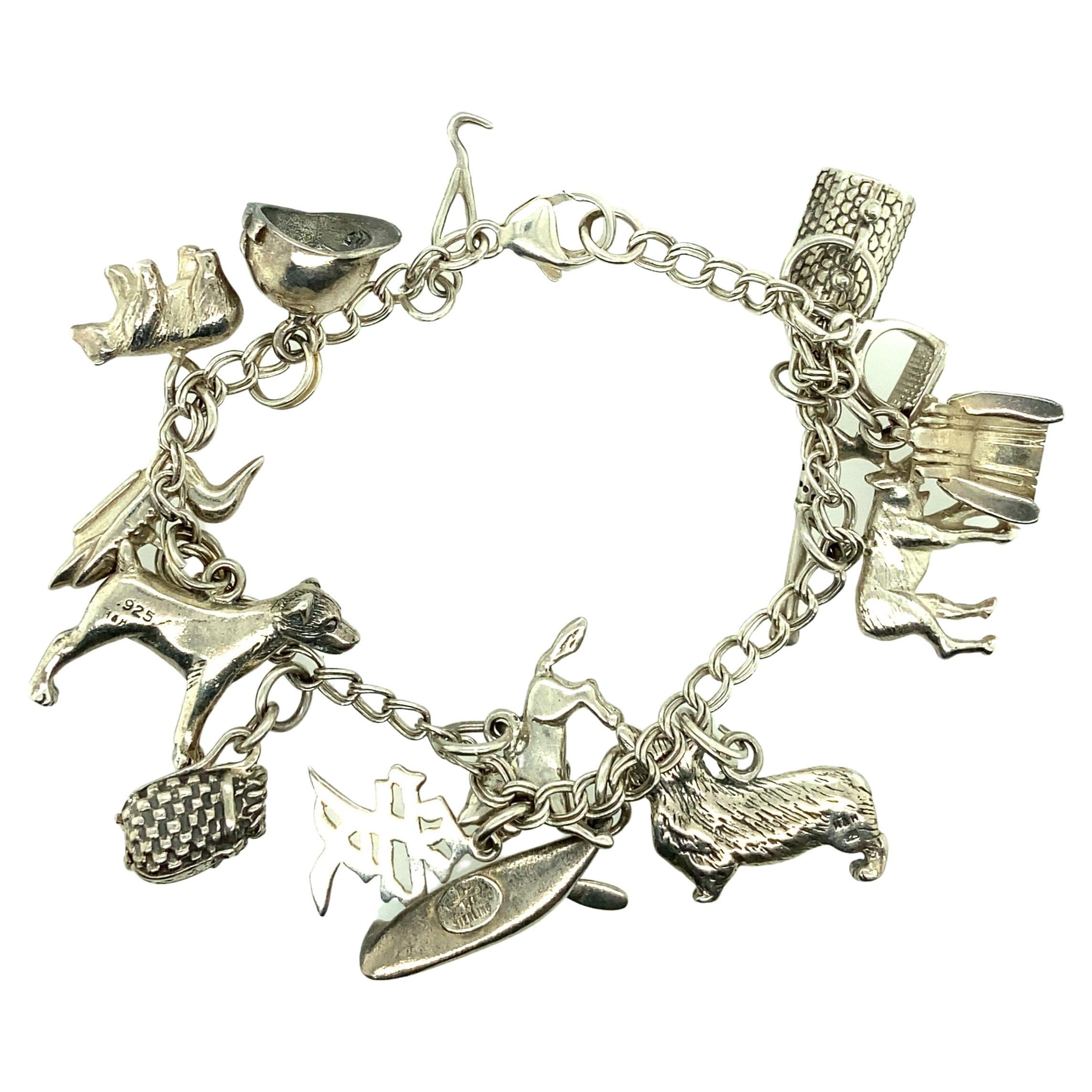 Sterling Silver .925 Charm Bracelet with one bonus sterling GOOD LUCK charm included Vintage Hallmarked