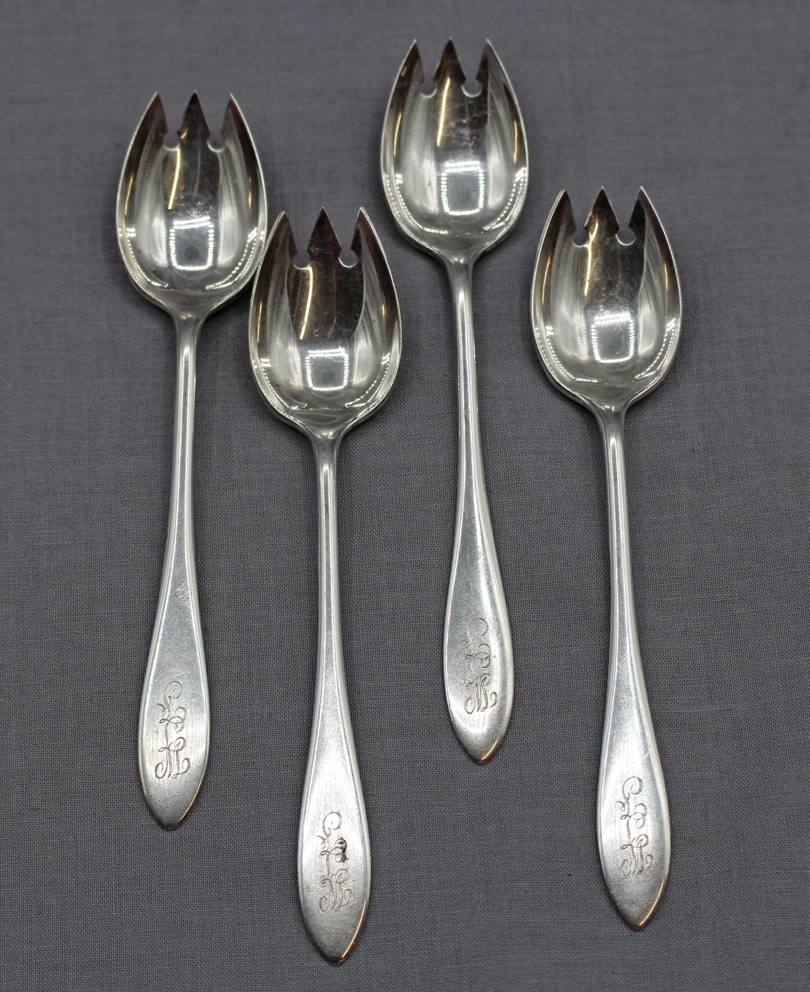 Vintage set of 4 sterling silver ice cream forks, 