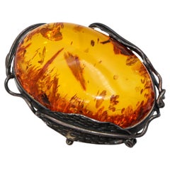 Vintage Sterling Silver Japanese 81.2ct AAA Quality Kuji Amber Floral Brooch