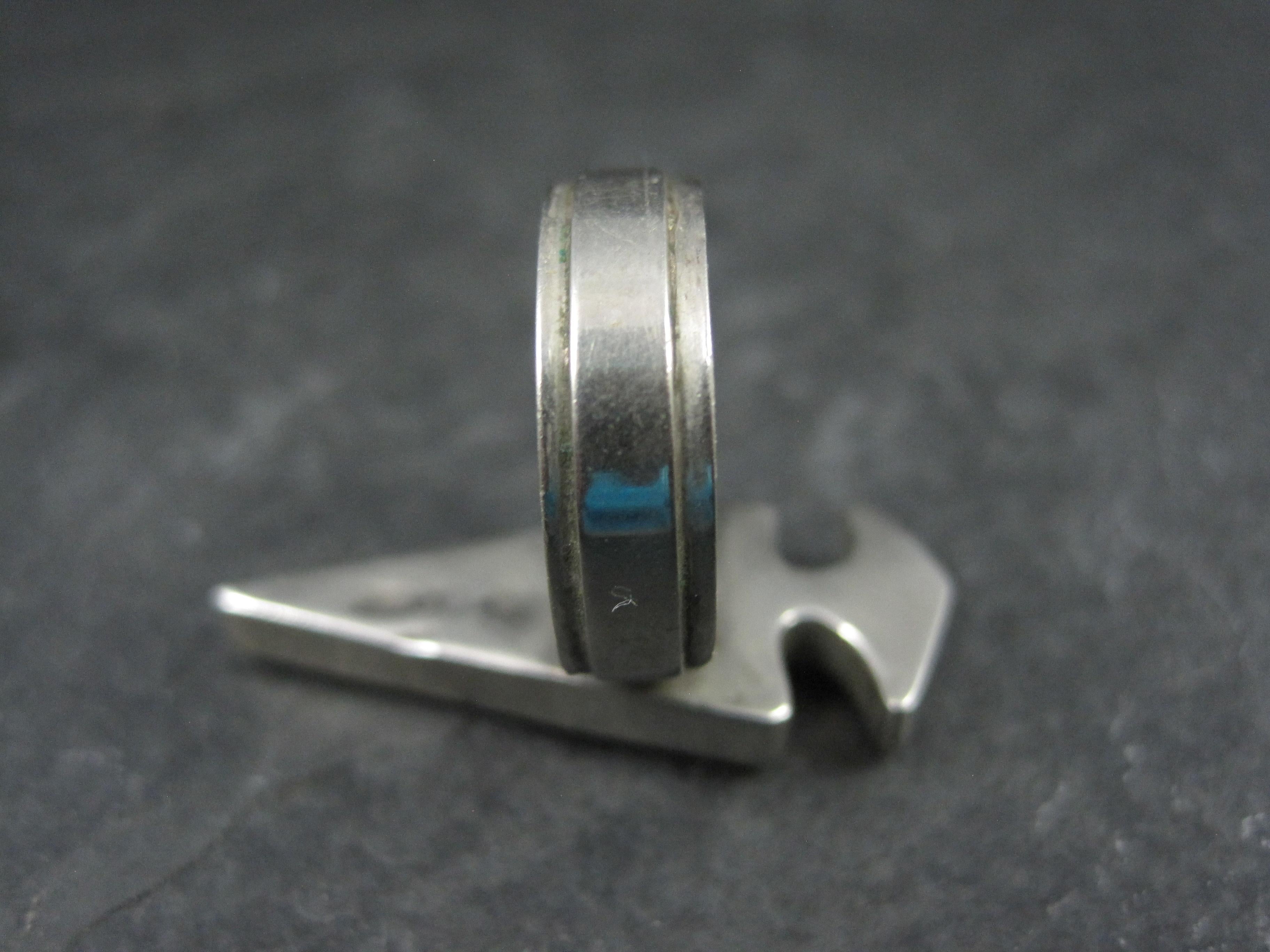 Vintage Sterling Silver Jet and Turquoise Inlay Arrowhead Ring Size 6 Signed For Sale 4