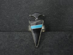 Vintage Sterling Silver Jet and Turquoise Inlay Arrowhead Ring Size 6 Signed