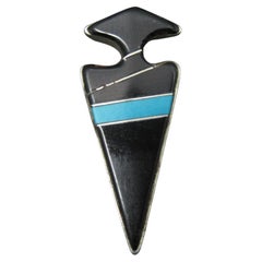Vintage Sterling Silver Jet and Turquoise Inlay Arrowhead Ring Size 6 Signed