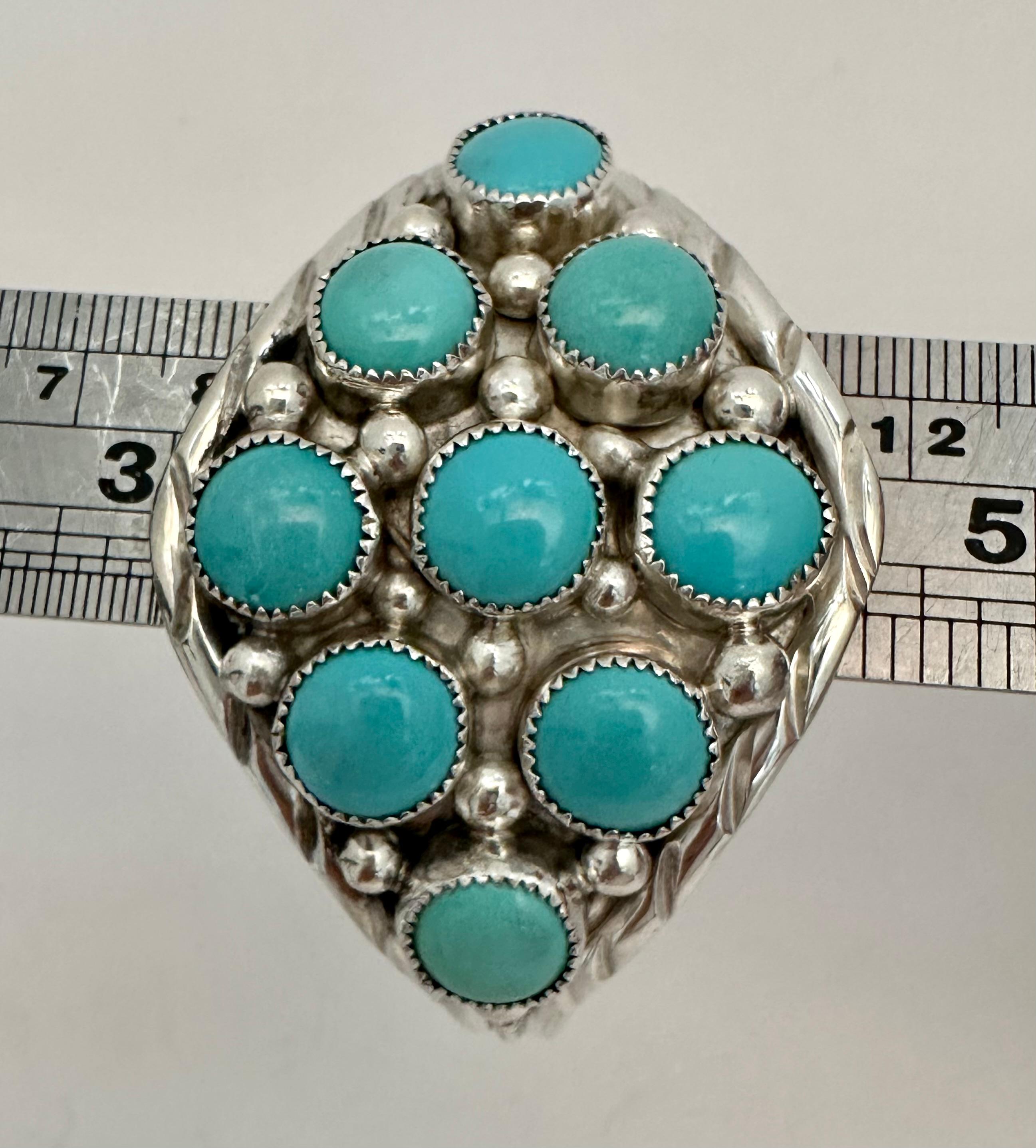 Sterling Silver .925  Turquoise Cuff Bracelet By Navajo Artist Silver Ray
2 1/4