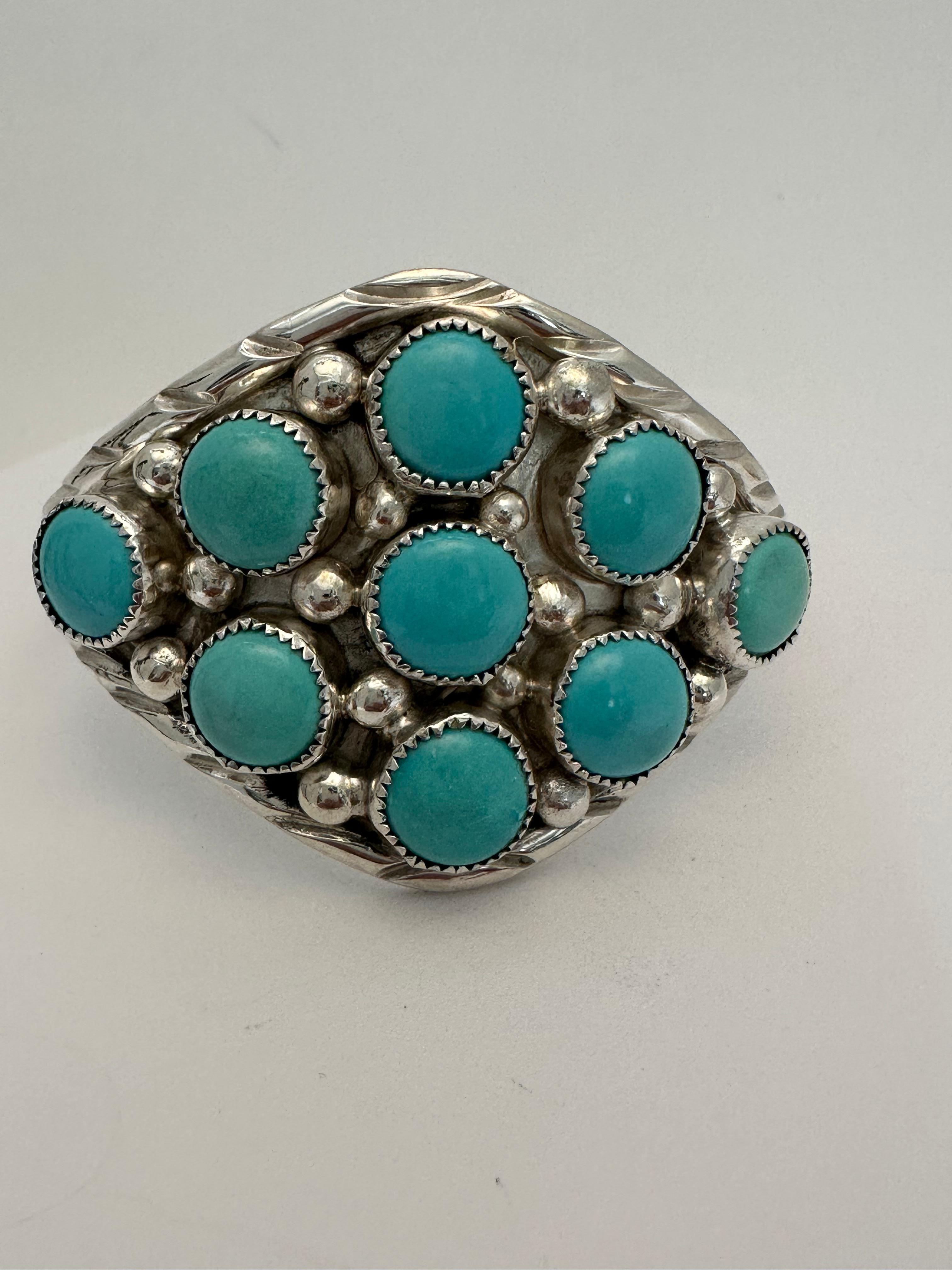 Vintage Sterling Silver Kingman Turquoise Cuff Bracelet by Navajo Silver Ray  In Excellent Condition For Sale In Las Vegas, NV