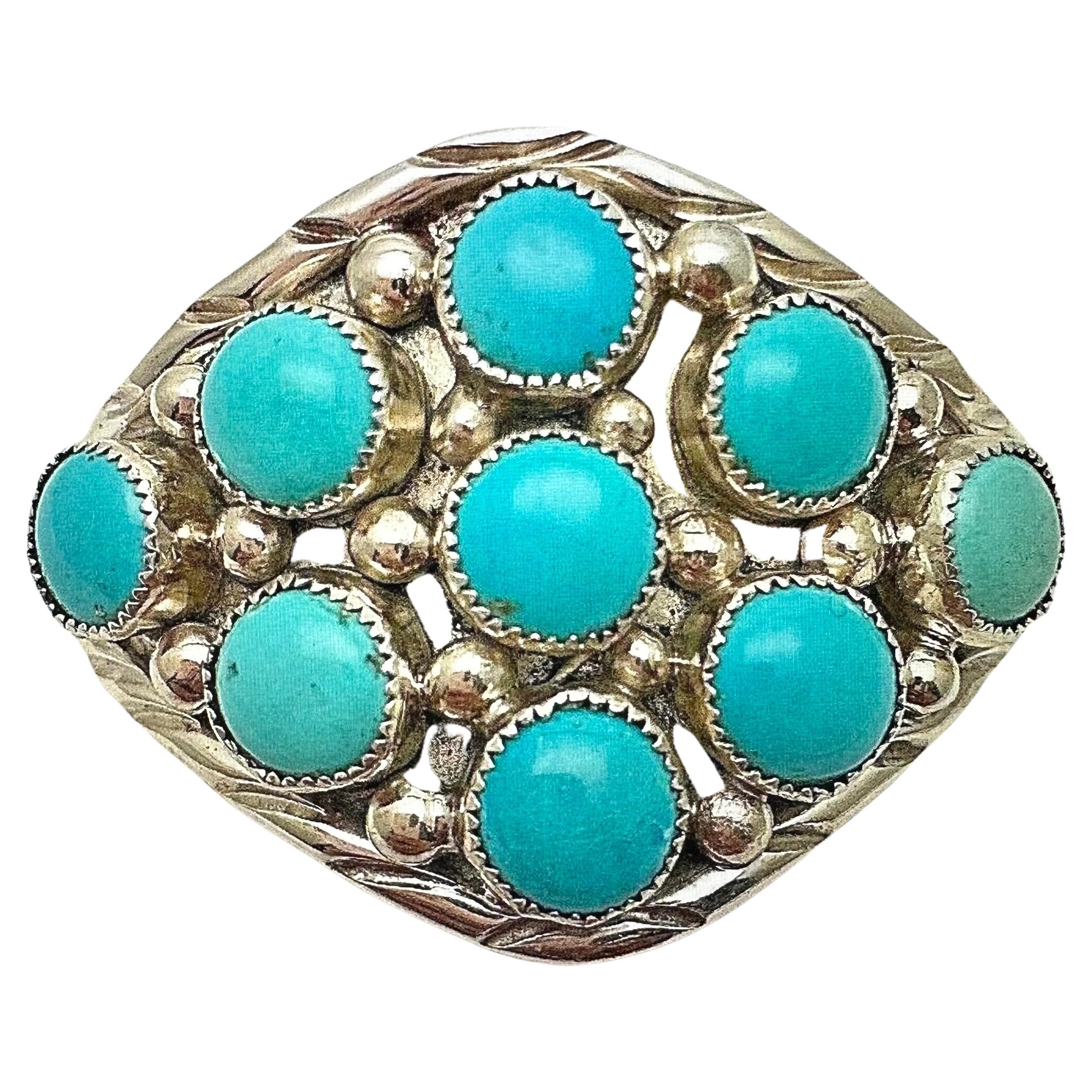 Vintage Sterling Silver Kingman Turquoise Cuff Bracelet by Navajo Silver Ray 