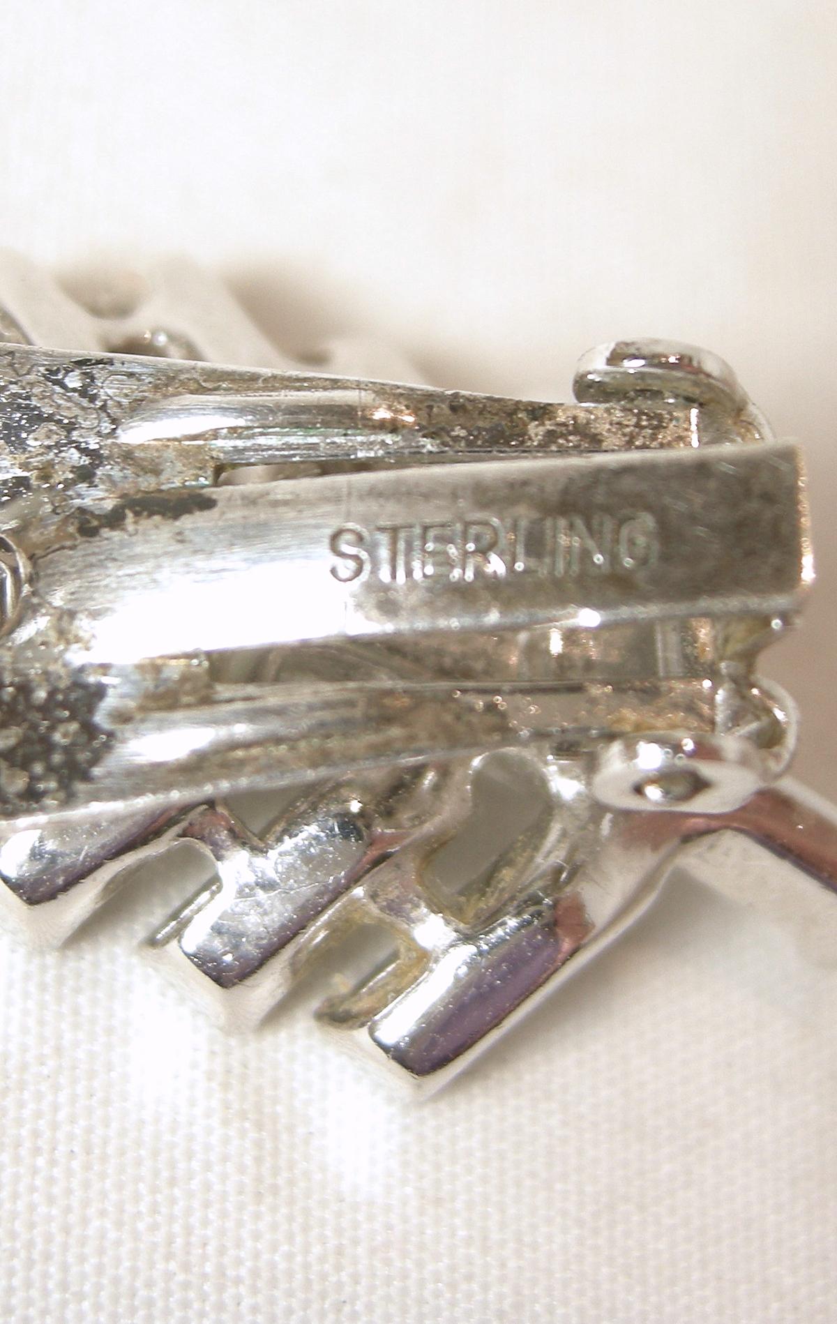Women's Vintage Sterling Silver Leaf Crystal Earrings For Sale
