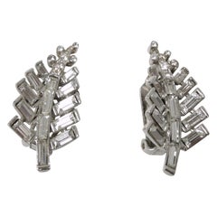 Vintage Sterling Silver Leaf Crystal Earrings