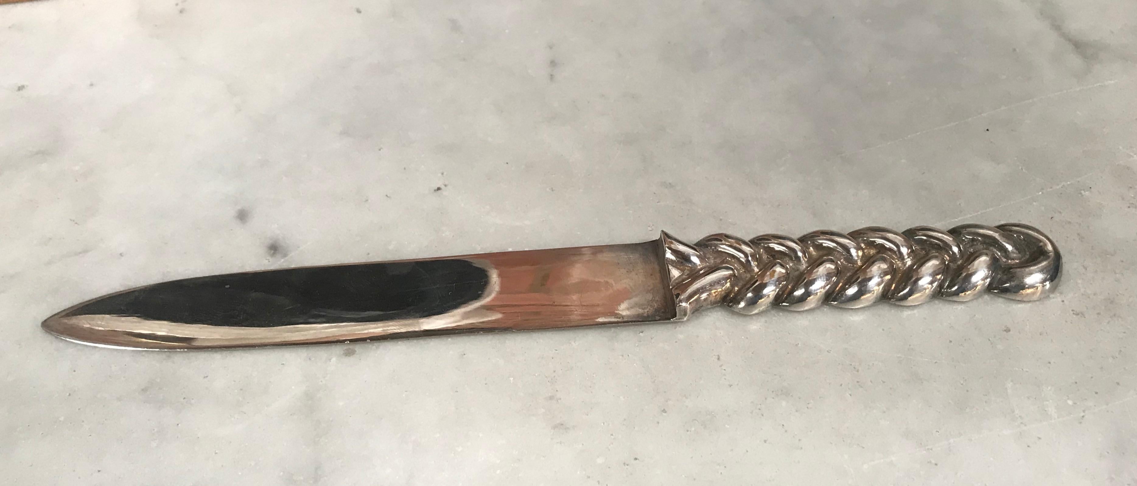 Vintage Sterling Silver Letter Opener Torchon, Italy, 1970s In Good Condition For Sale In Los Angeles, CA