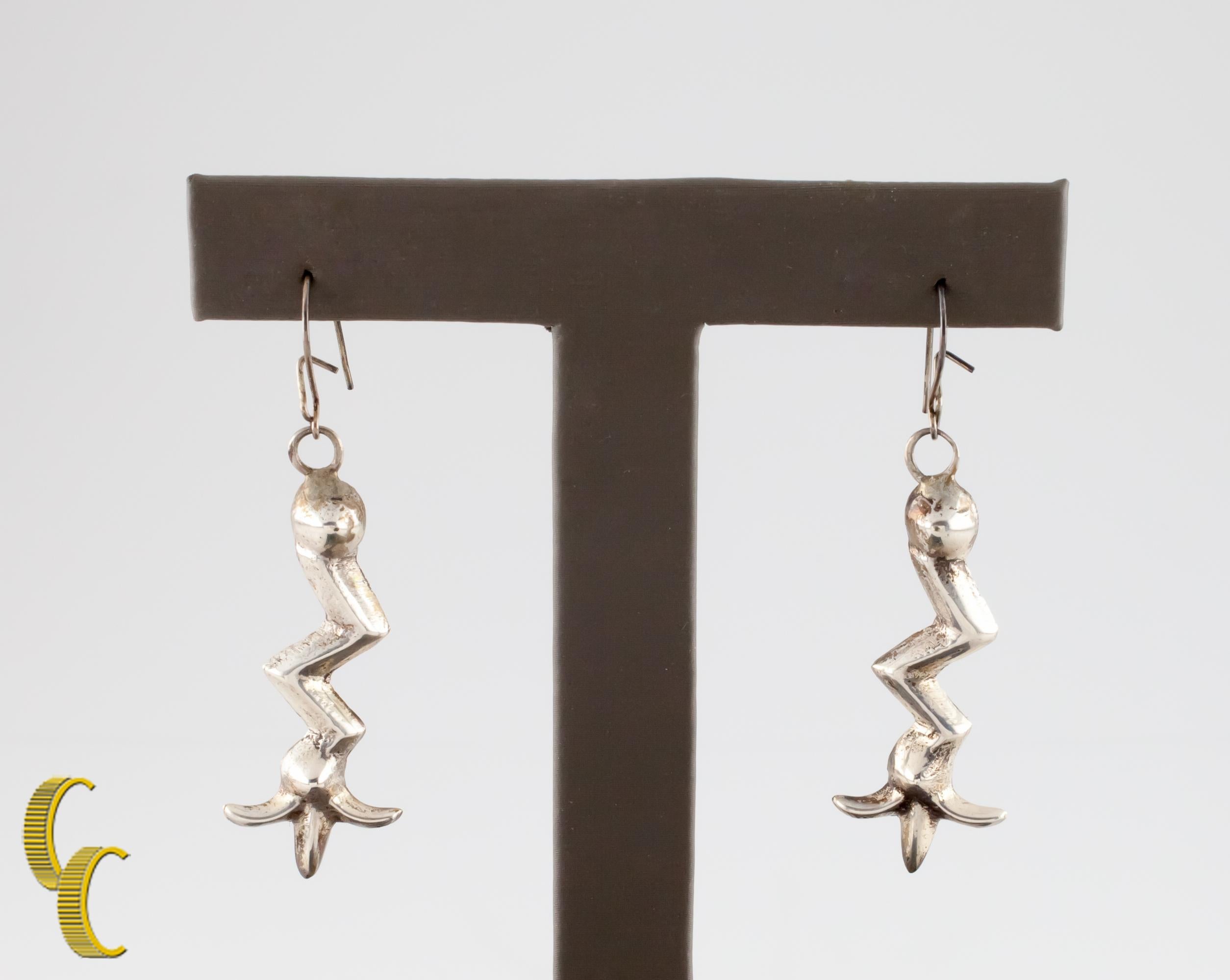 Modern Vintage Sterling Silver Lightning Bolt Dangle Earrings For Sale