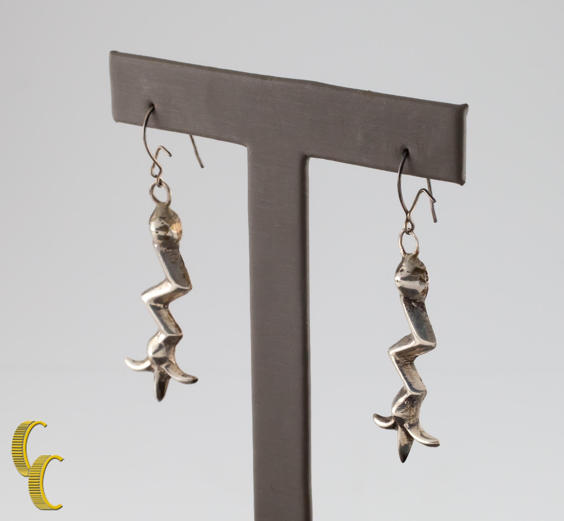 Vintage Sterling Silver Lightning Bolt Dangle Earrings In Good Condition For Sale In Van Nuys, CA