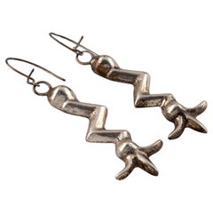 Pendientes colgantes vintage de plata de ley con forma de rayo