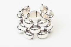 Vintage Sterling Silver Cuff Bracelet With Half Rounded Balls Hallmarked