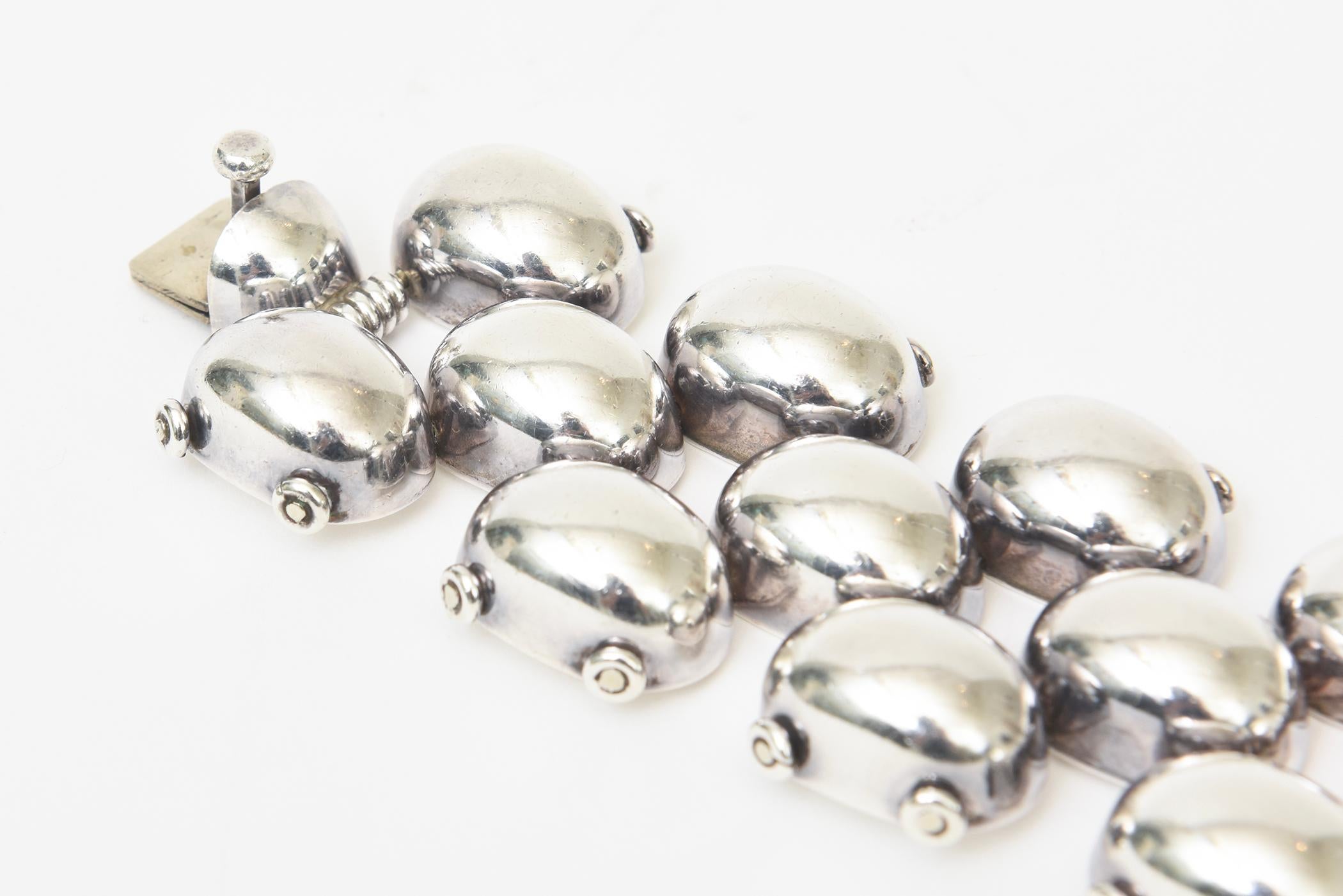 Vintage Sterling Silver Linked Ball Cuff Bracelet Hallmarked For Sale 1