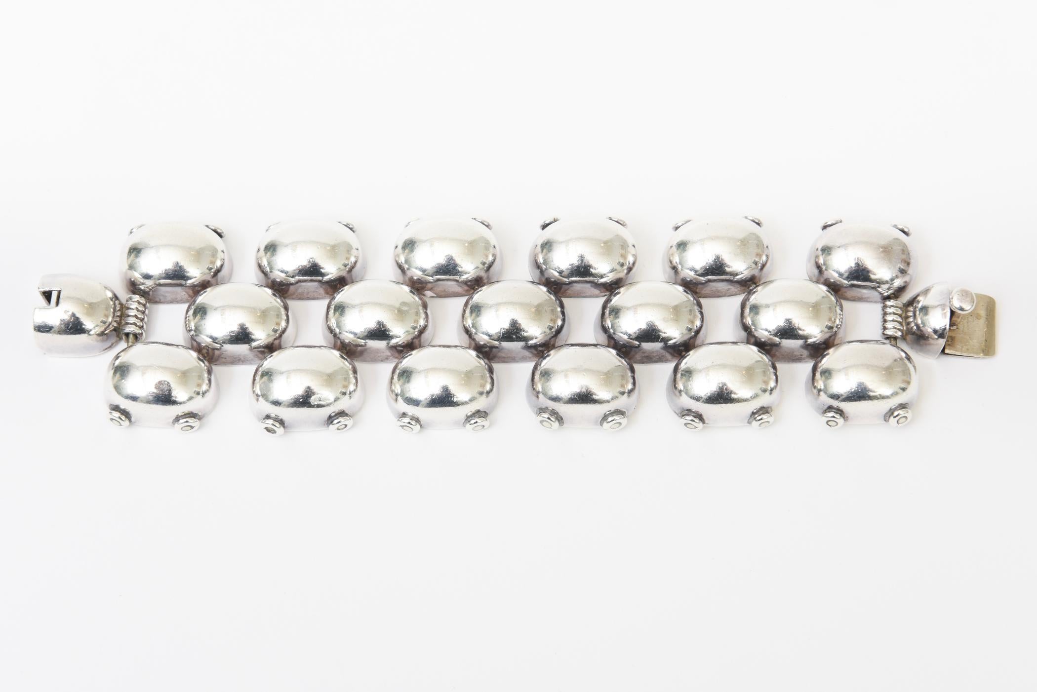Vintage Sterling Silver Linked Ball Cuff Bracelet Hallmarked For Sale 5