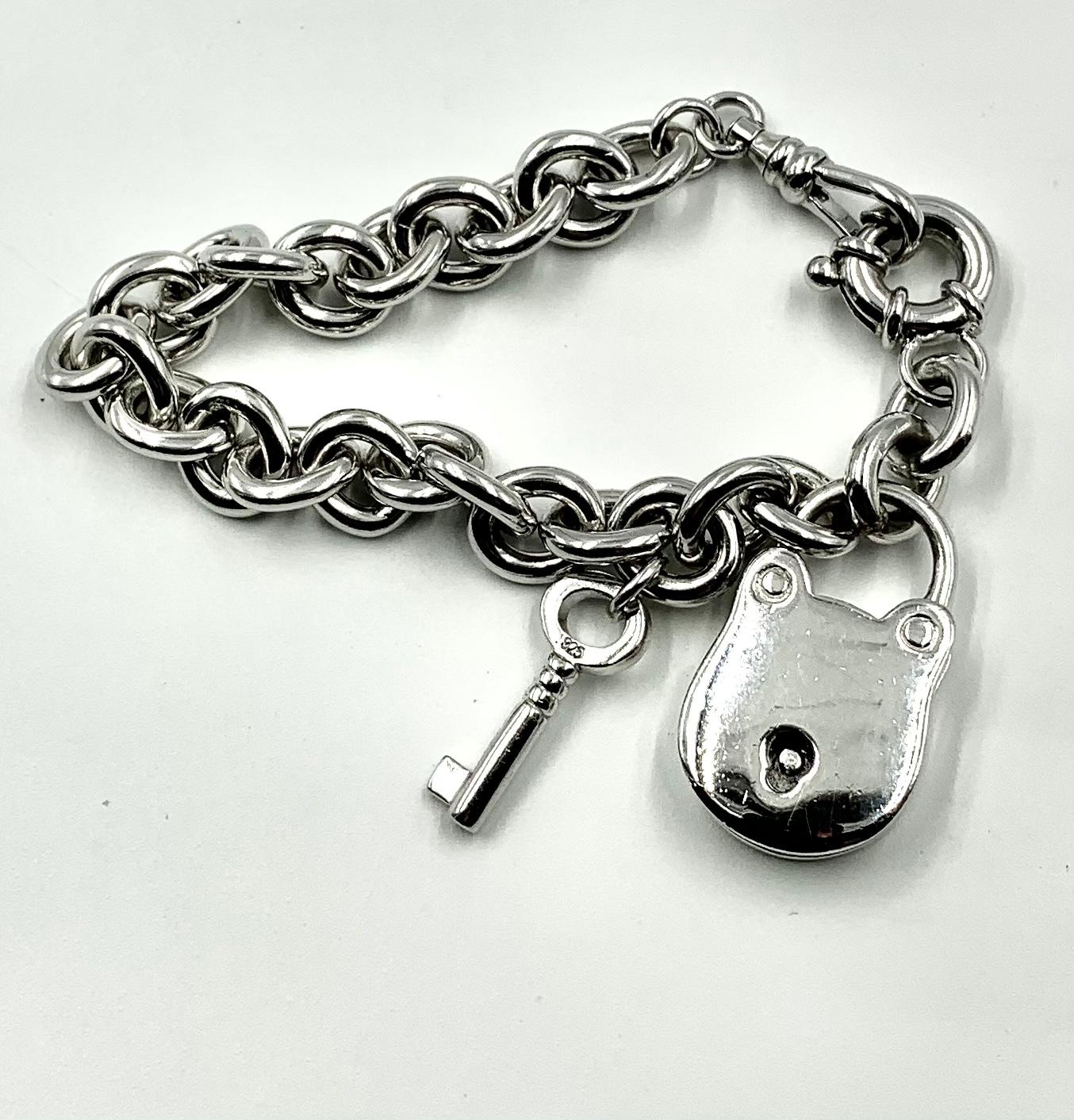 Vintage Sterlingsilber Schloss und Schlüssel Charm-Armband, Brooks Brothers, New York (Romantik)