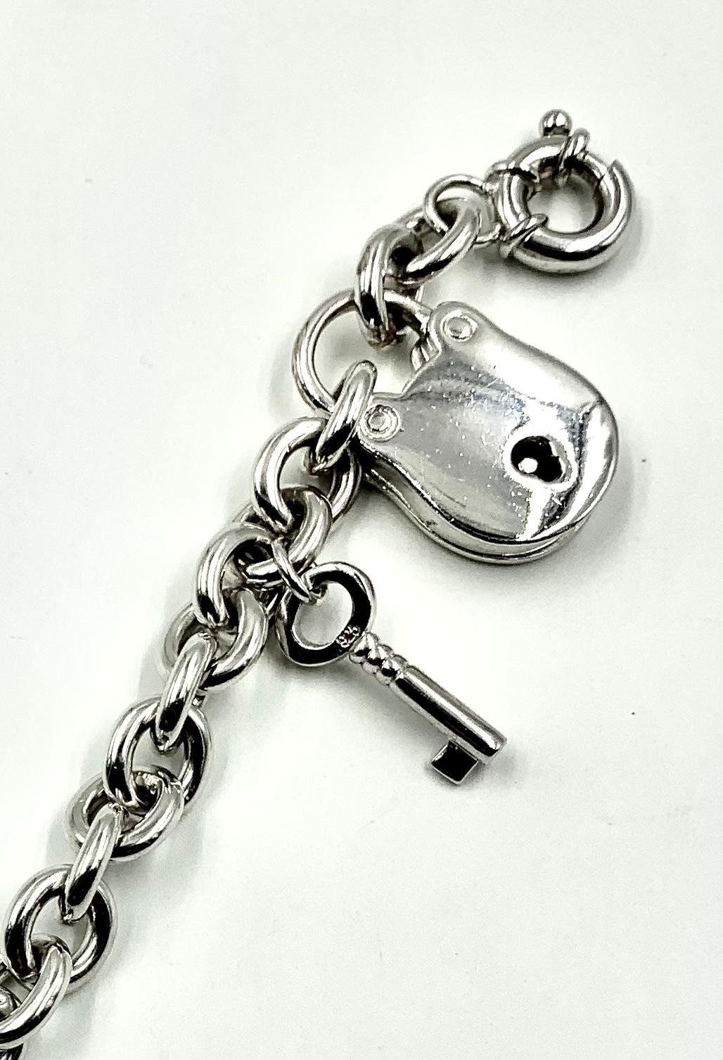 Vintage Sterlingsilber Schloss und Schlüssel Charm-Armband, Brooks Brothers, New York für Damen oder Herren