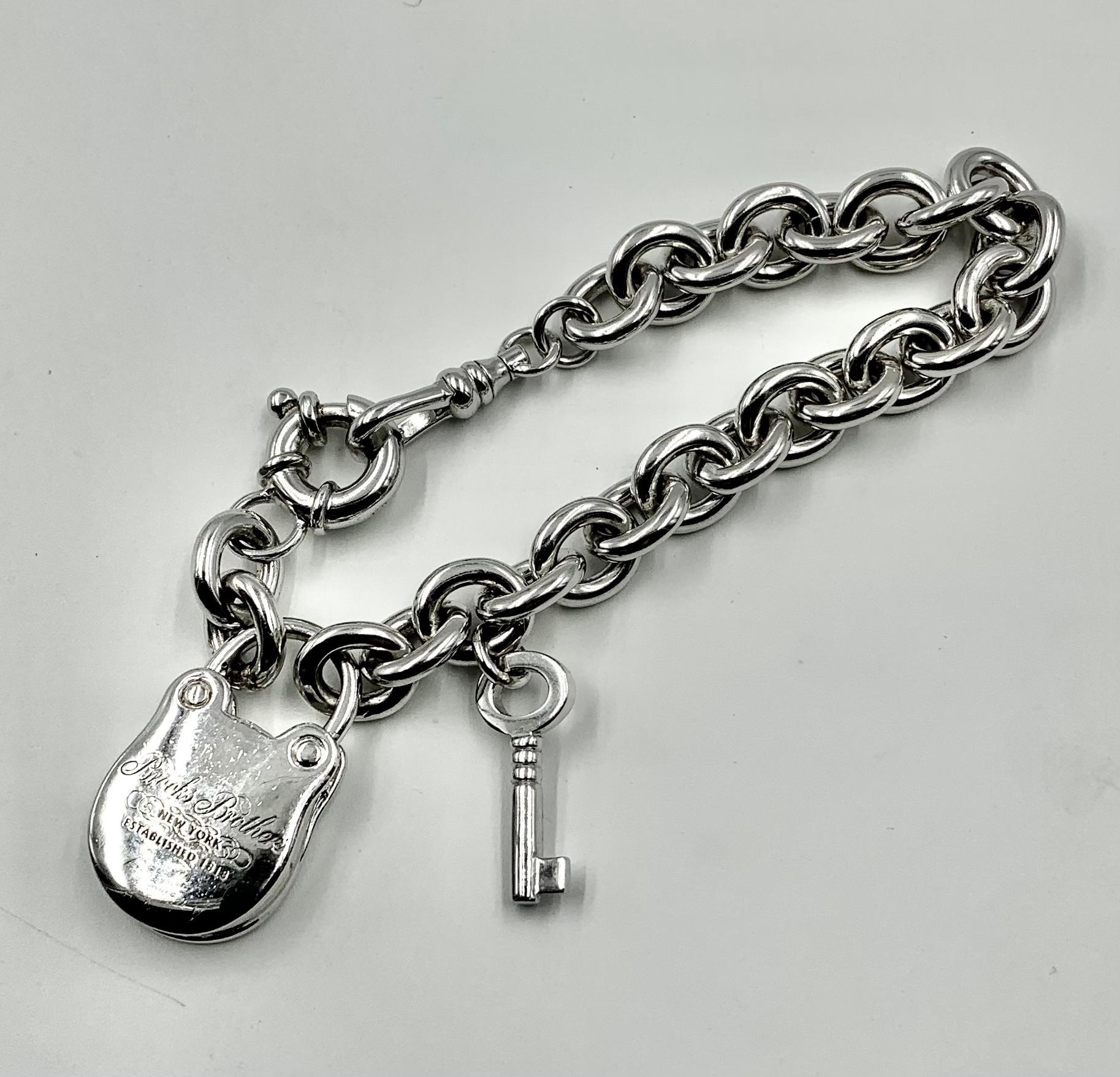 Vintage Sterlingsilber Schloss und Schlüssel Charm-Armband, Brooks Brothers, New York 3