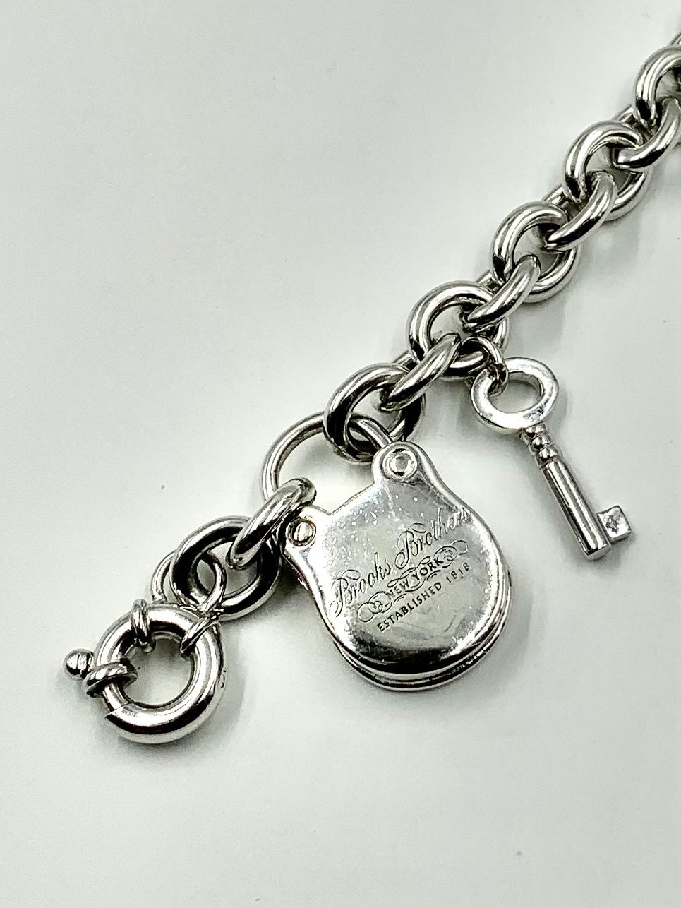 Vintage Sterlingsilber Schloss und Schlüssel Charm-Armband, Brooks Brothers, New York 4