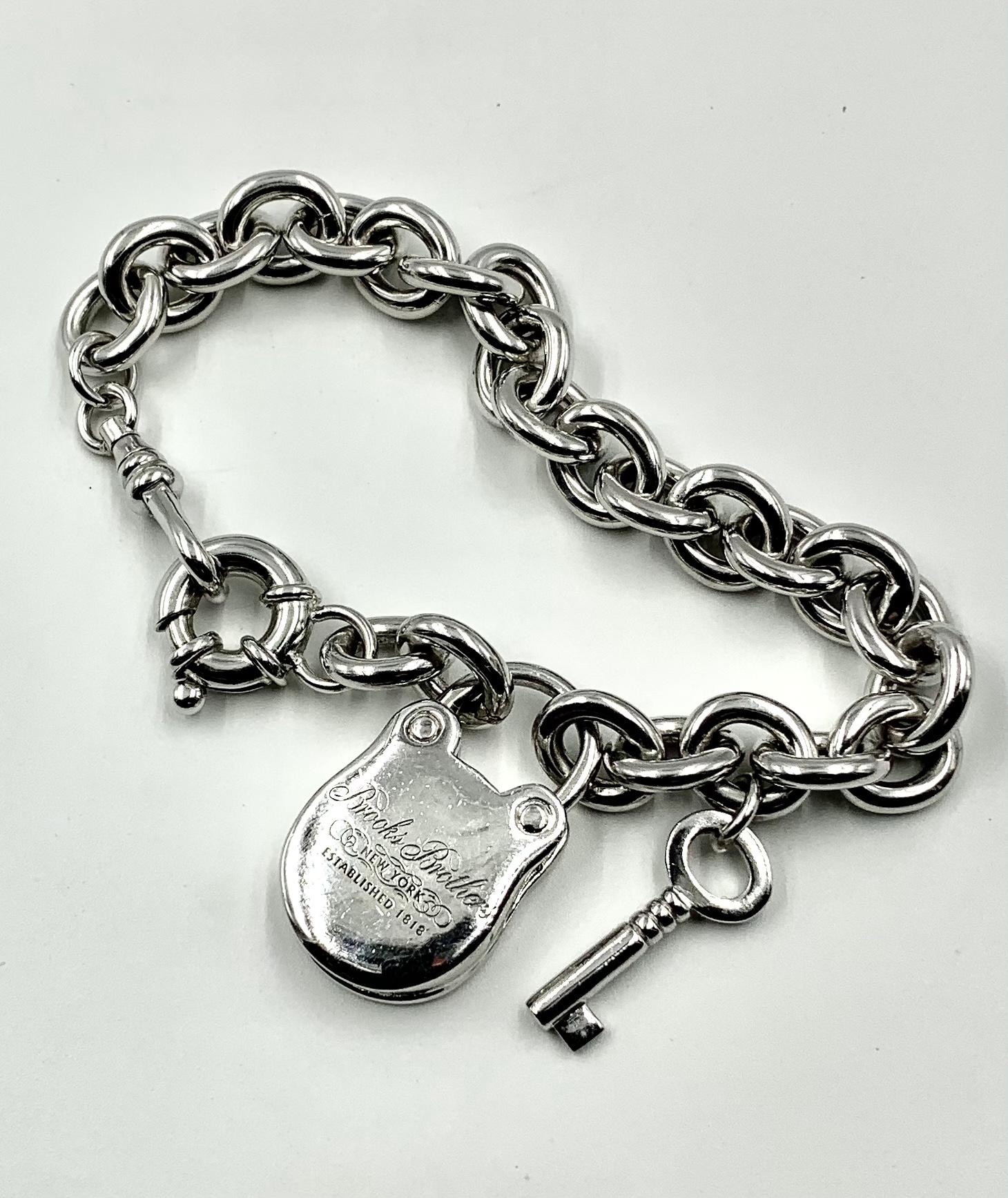 Vintage Sterlingsilber Schloss und Schlüssel Charm-Armband, Brooks Brothers, New York 5