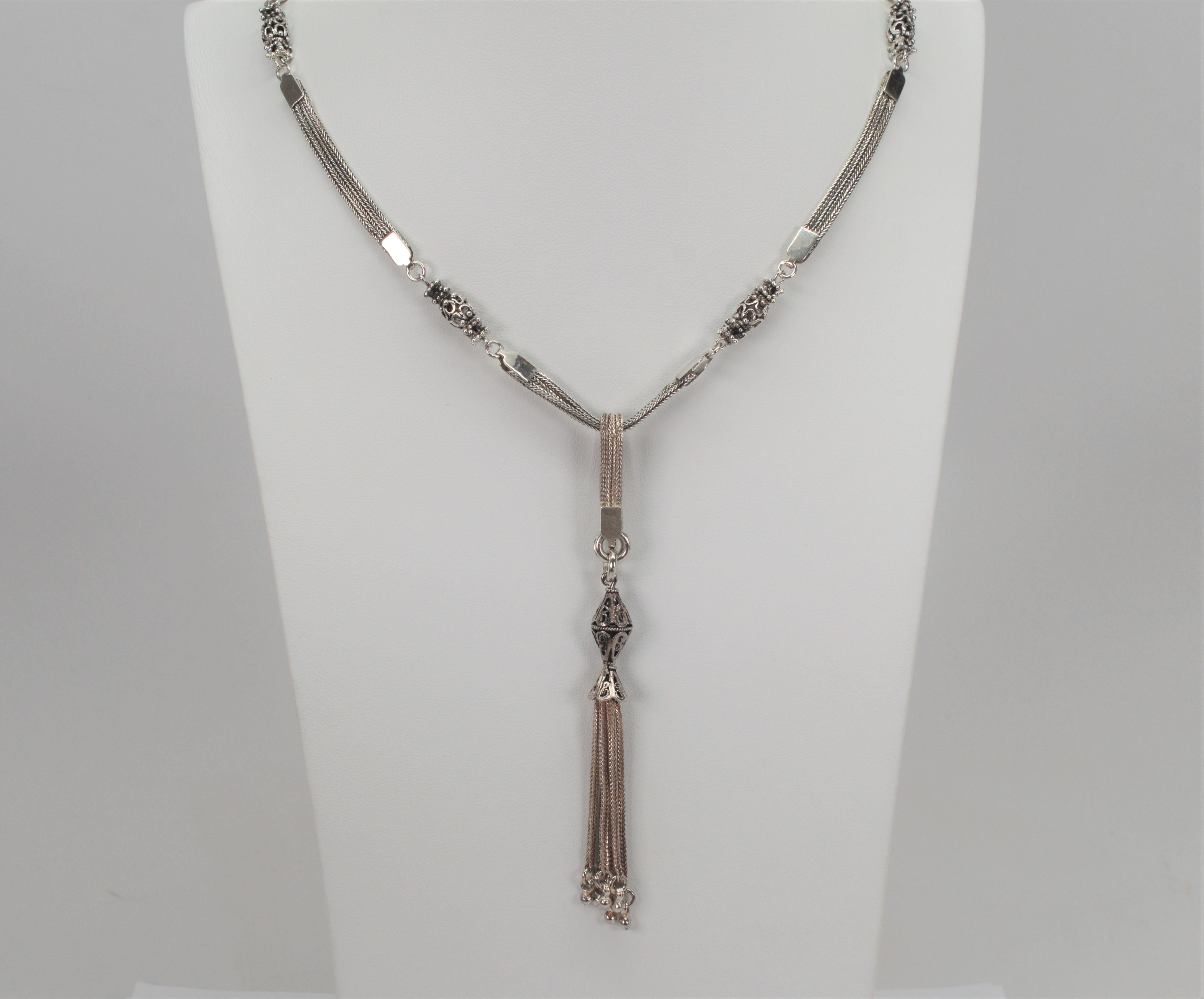 Vintage Sterling Silver Long Chain with Removable Tassel In Excellent Condition For Sale In Mount Kisco, NY