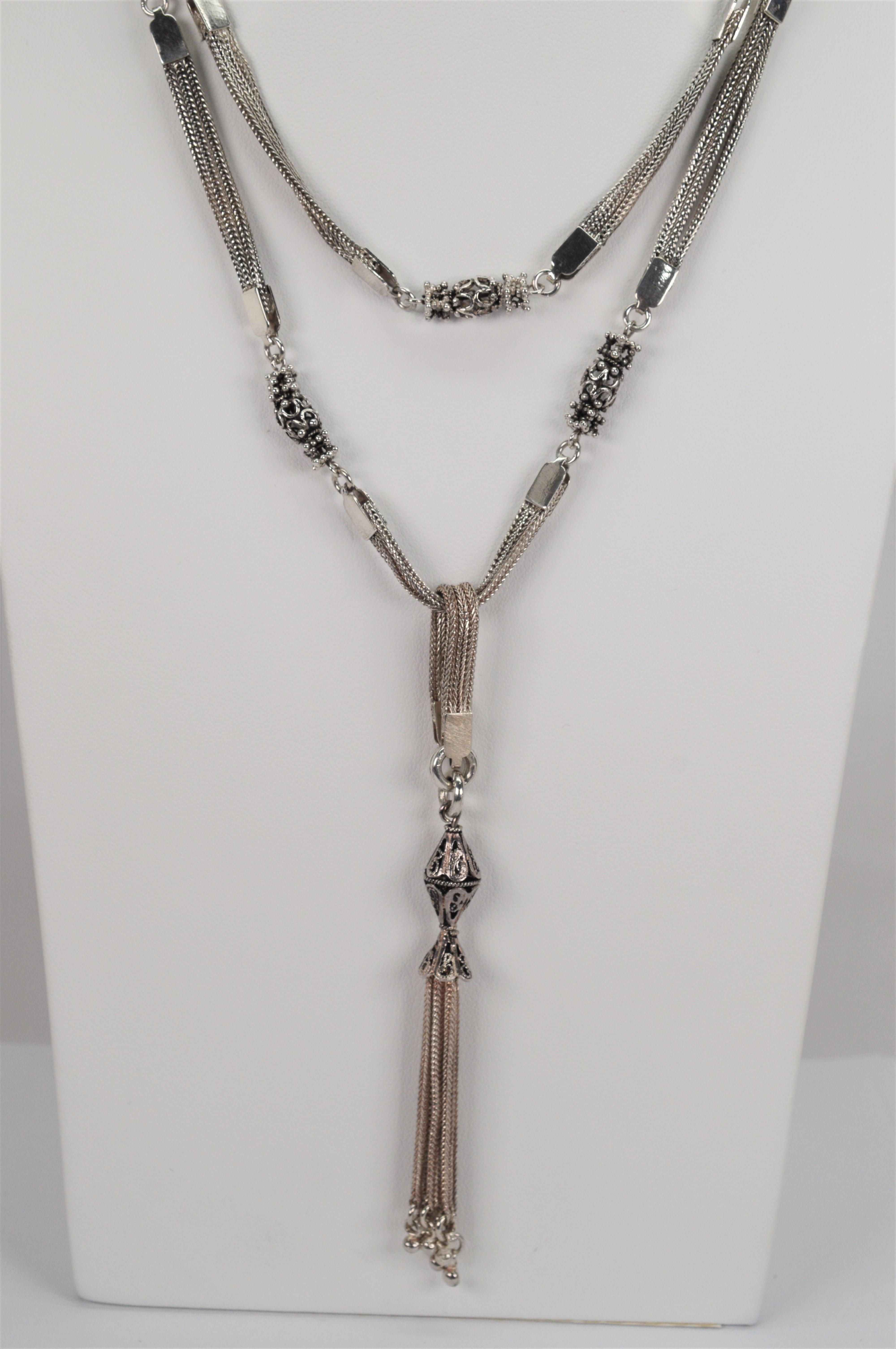 Vintage Sterling Silver Long Chain with Removable Tassel For Sale 3