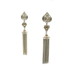 Vintage Sterling Silver Long Tassel Earrings 1980s