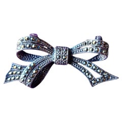 Vintage Sterling Silver Marcasite Bow Brooch