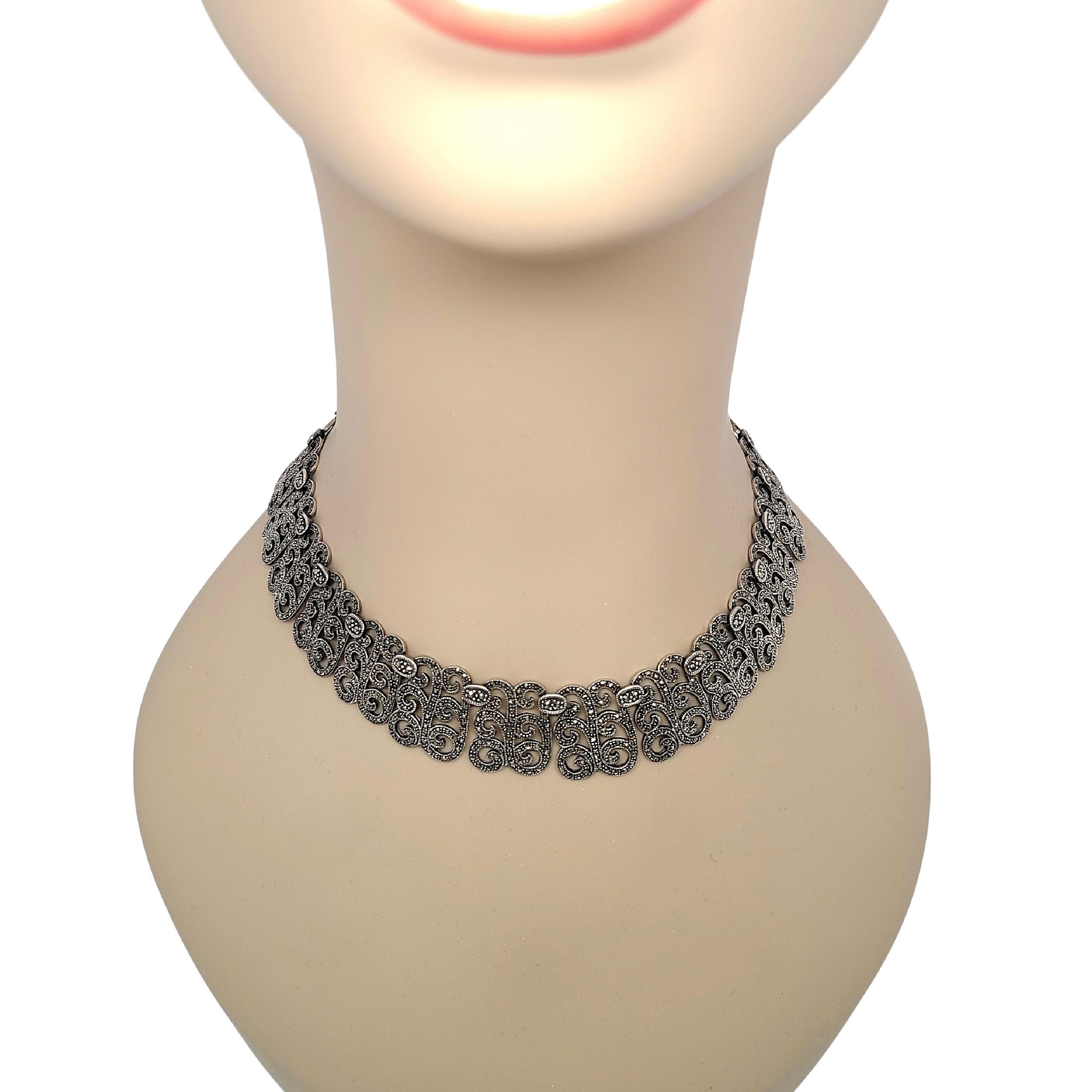 Vintage Sterling Silver Marcasite Choker Necklace In Good Condition In Washington Depot, CT