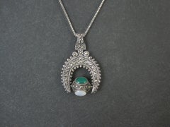 Vintage Sterling Silver Marcasite Gemstone Spinner Pendant Necklace