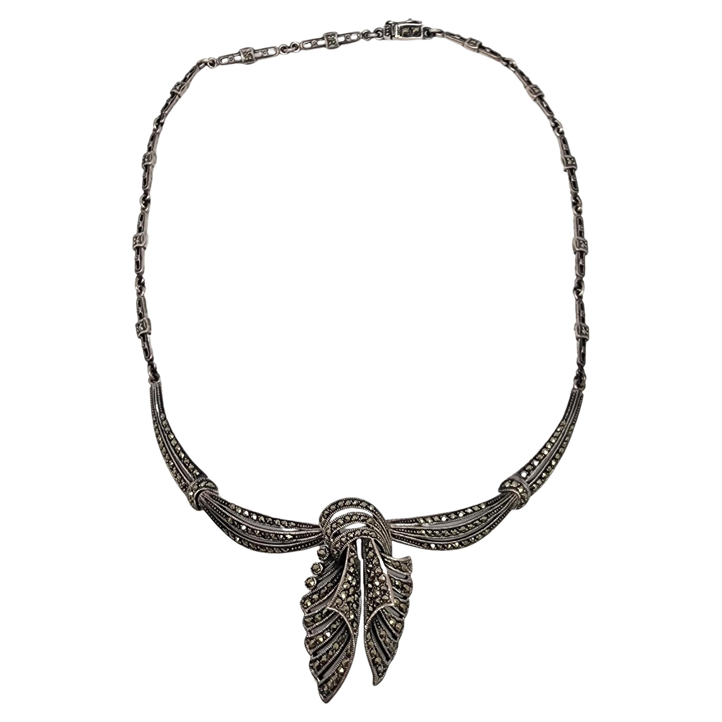 Vintage Sterling Silver Marcasite Necklace #16999